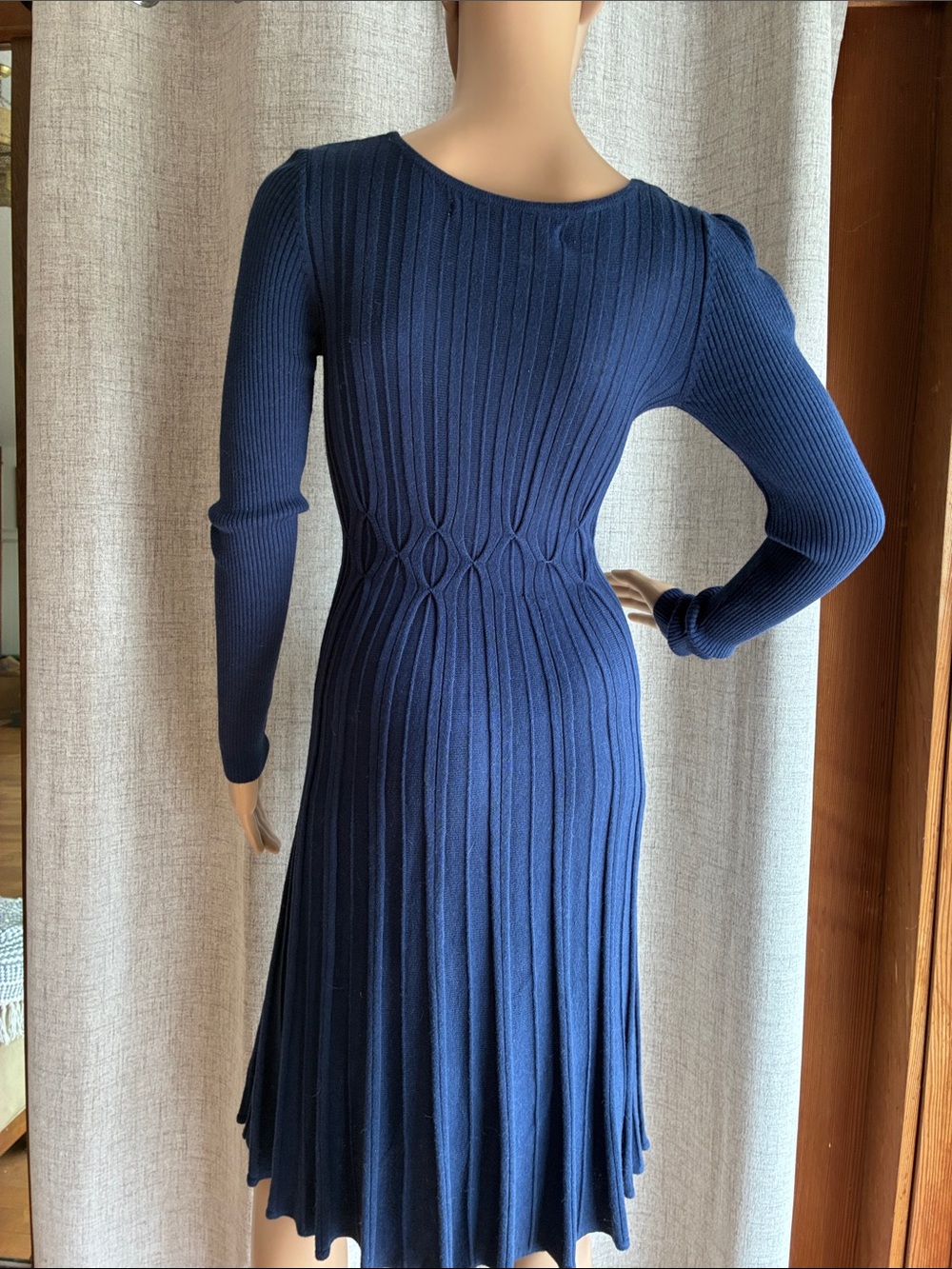 Max Studio Navy Ribbed Knit Long-Sleeve Dress - Picture 5 of 6